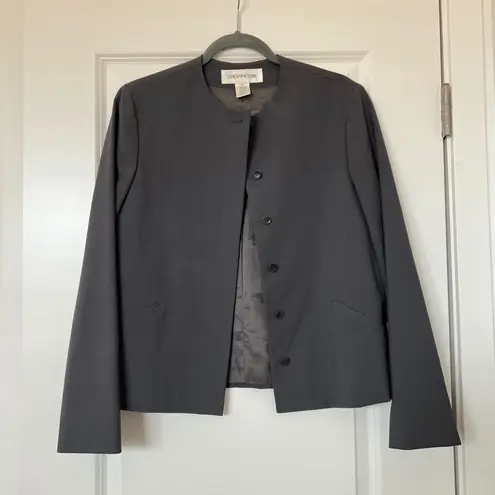 Jones New York Gray Collarless Button Front Blazer Jacket Size 8