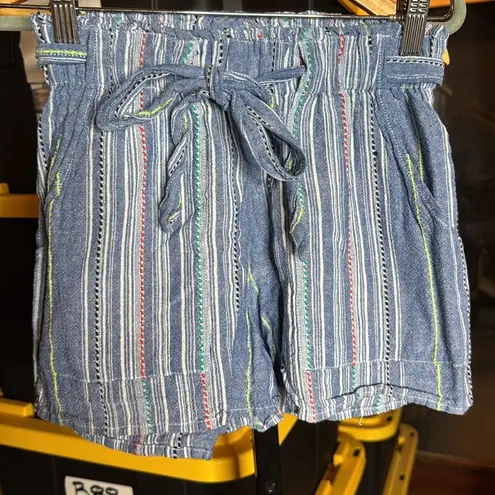 Planet Gold Chambray Blue High Waist Belted Pull-on Flare Shorts Size Small