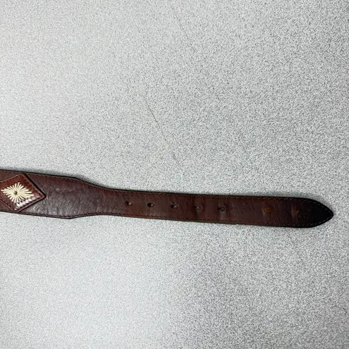 REI Beaded Leather Belt 30 Brown Colorful Stitched Western Southwest *No Buckle