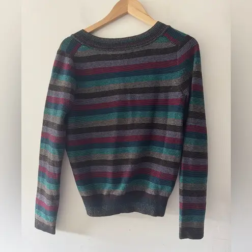 Moth Anthropologie XS Mulah Lurex Stripe Colorful V Neck Sweater Tinfoil Shimmer Size M