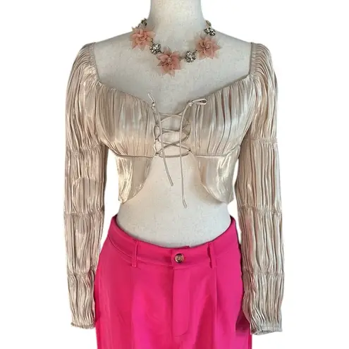 Urban Honey O. Vianca Gleam On Satin Tie Front Top Gold Size M