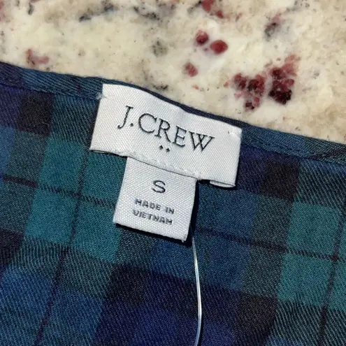 J. Crew Blackwatch Blue Green Flannel Squareneck Ruffle Top Size Small NWT