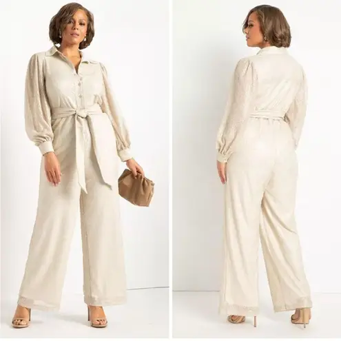 Eloquii  Sequin Button Front Belted Jumpsuit