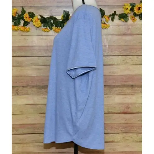 Avenue Blue Ribbed Casual Knit Top Shirt Plus Size 26W 28W Keyhole Short Sleeve