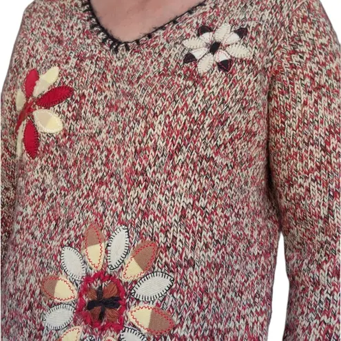 CRAZY HORSE 90s marled floral applique vneck sweater size large