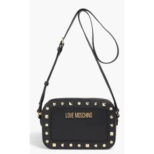 Love moschino Studded Leather Black and Gold Crossbody Bag New!