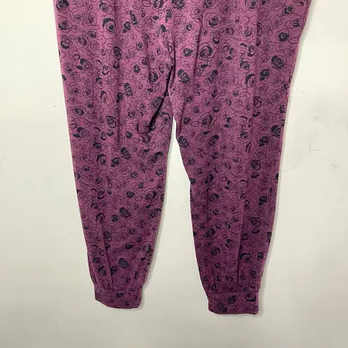 ANY BODY Burgundy and Black Floral Print Lightweight Lounge Jogger, LP Purple Size undefined
