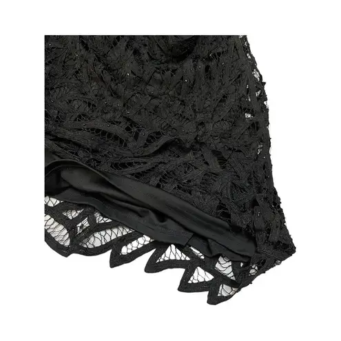 Etoile Beaded Lace V Neck Scallop Lined Vintage Y2K Dress Black XS