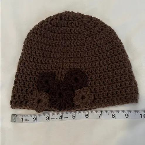 NWT Angela’s Designs brown with flower accents hand crocheted one of a kind hat