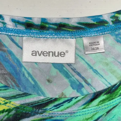 Hemline Avenue Size 26/28 Green & Blue Watercolor Print Asymmetrical Blouse Top