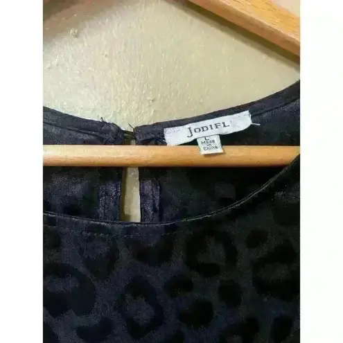 JODIFL  Satiny Black Animal Print Dress with Gathered Wrist and Pockets size L