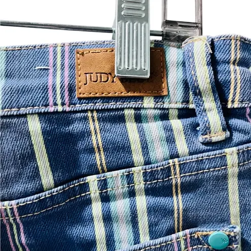 Judy Blue Striped High Rise Blue Denim Jean Shorts Size XL Fray Hem Casual