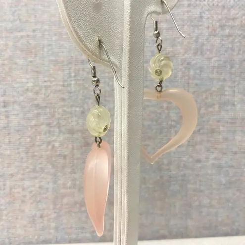 Frosted Pink Heart Beads Drop Earrings Y2K Aesthetic Trendy Fashion Accessory