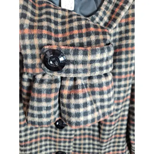 Hot & Delicious Women's Wool-Viscose Check Lined Ruffle Knee-Length CoatSize M