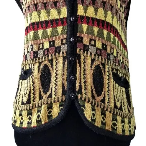 French Rags Womens Vest Multicolor Geometric Sweater Size 2 Gold