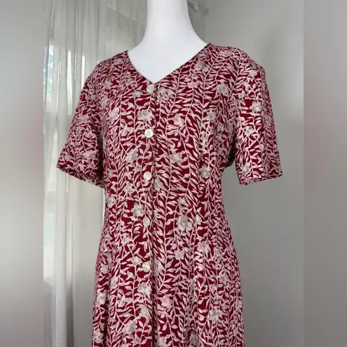 Norton Mcnaughton Vintage ‘90s Burgundy & Beige Floral Print V-Neck Maxi Dress