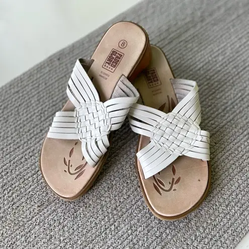 Vintage Faded Glory White Leather Huarache Wood Wedge Sandals Size 8