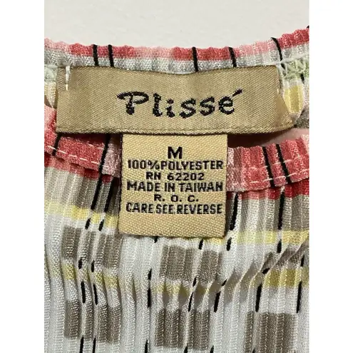 Plisse Top Blouse Multi Color Crinkles Pleats Accordion Stretch Large Red