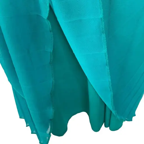 Ruby Rox Teal Chiffon Pleated Dress S Rhinestone Belt Bow Tie Knee Length Cocktail Prom