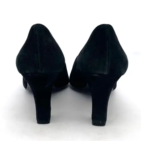 St. John Black Suede Gold Buckle Heels Made in Italy Pumps Size 7 Vintage 80s
