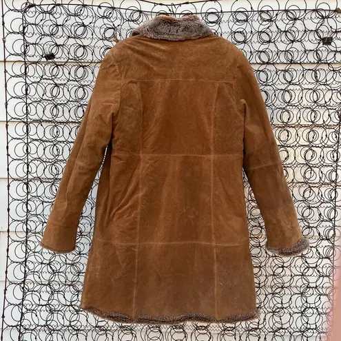 Bernadino Collection suede leather faux fur lined penny lane style trench coat Brown Size L