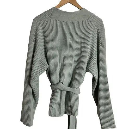 Marissa Webb Mint Green Blue Wool Ribbed Knit Cardigan Wrap Sweater Size Small