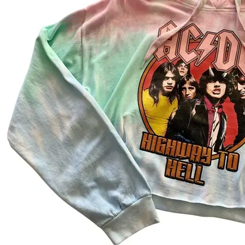 AC/DC Tie Dye Graphic Raw Hemline Cropped Hoodie Sweater Size XL