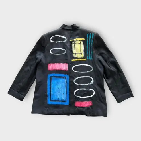 Vintage 80s 90s Jacket Required Hand Painted Blazer Women's 1X Artwear Modern Black