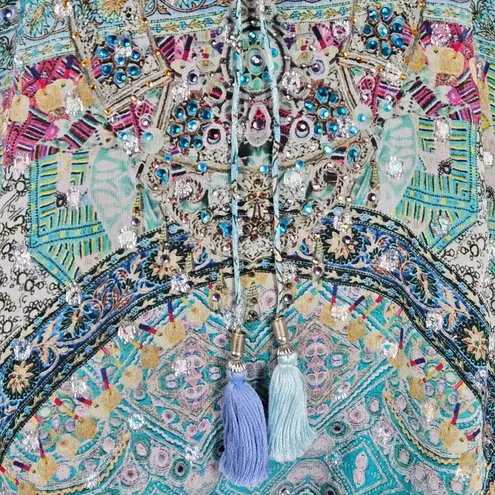 Camilla Silk Drop Shoulder Metallic Sparkle Embellished Boho Top Blouse XS