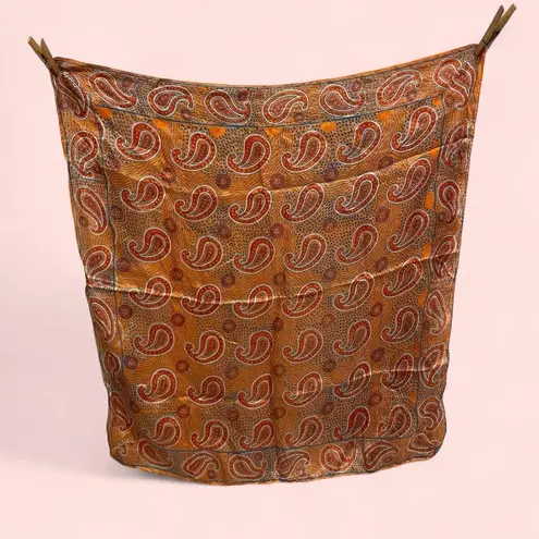 Vintage 70’s? groovy orange turquoise paisley silk scarf square