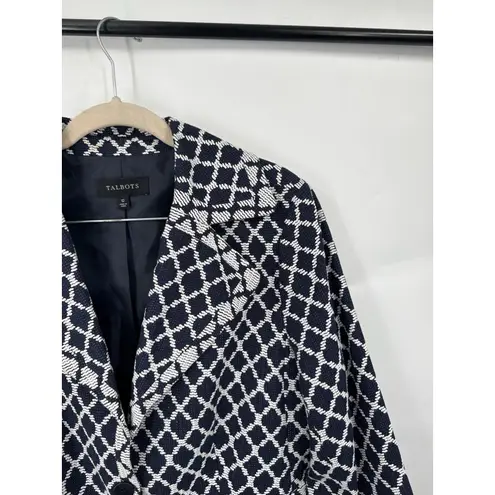 Talbots  Blazer Women 12 Navy Geometric Double Button Corpcore Mature Feminine