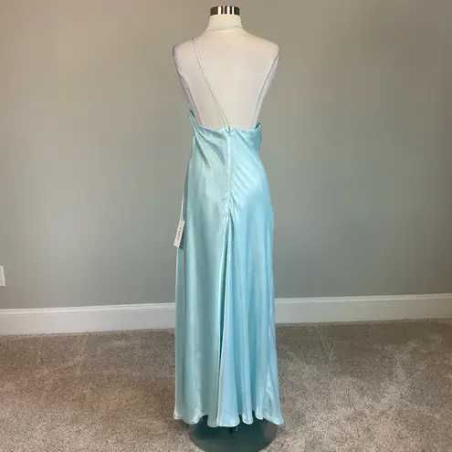 Bardot Satin Backless Slip Dress Evening Gown Blue Size 12 One Shoulder Formal