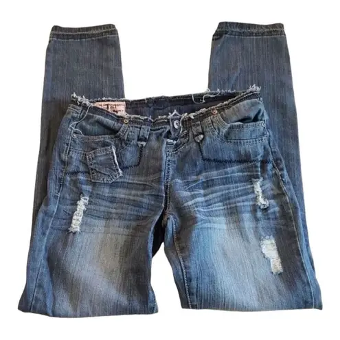 1st Kiss Women Juniors Distressed Skinny Jeans Size 5 Medium Wash Stretch Denim