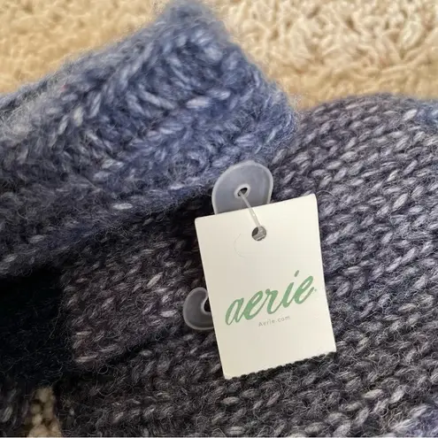 Aerie  Blue Knit Mittens Gloves Fingerless Fold Over