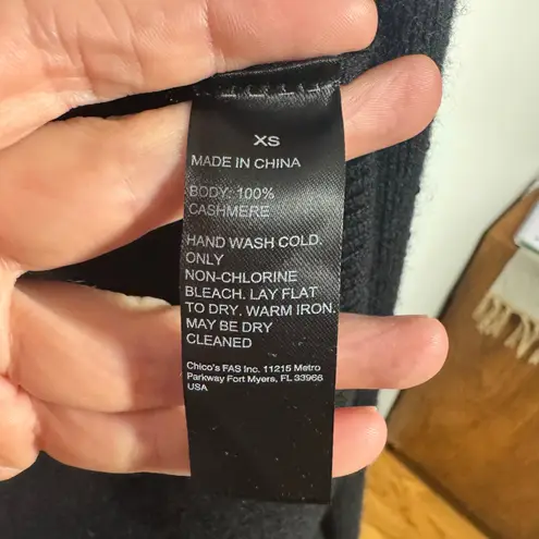 Chico's Black Label Cashmere Sweater Cardigan Women XS Black Bling Cozy Holiday