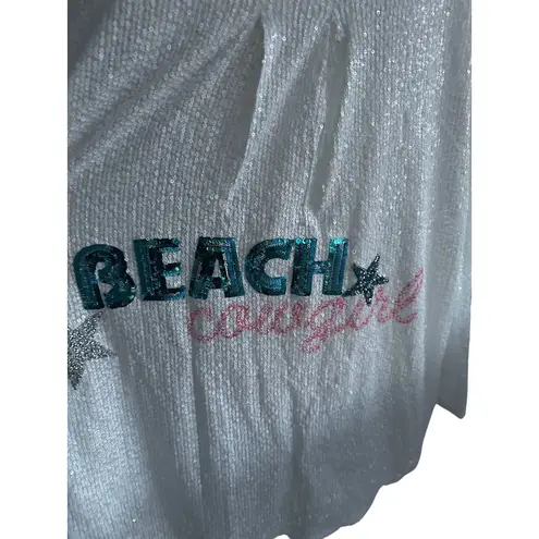 Judith March Beach Cowgirl White Sequined Button Down Shirt Top Size Large