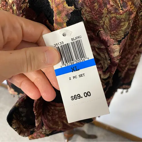 NWT VINTAGE 90s MSK Floral Beaded Top Black Size XL