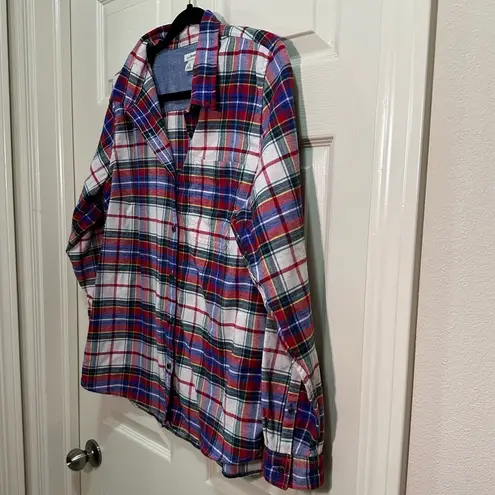 L.L.Bean Women’s  Long Sleeve Button Down Flannel Shirt Red Blue Plaid Sz Large