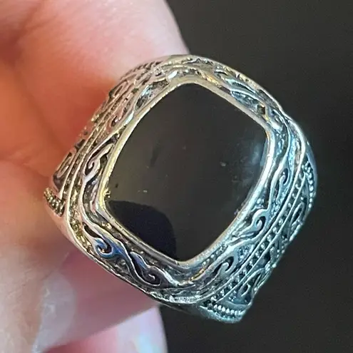 S925 silver natural obsidian ring size 7.5