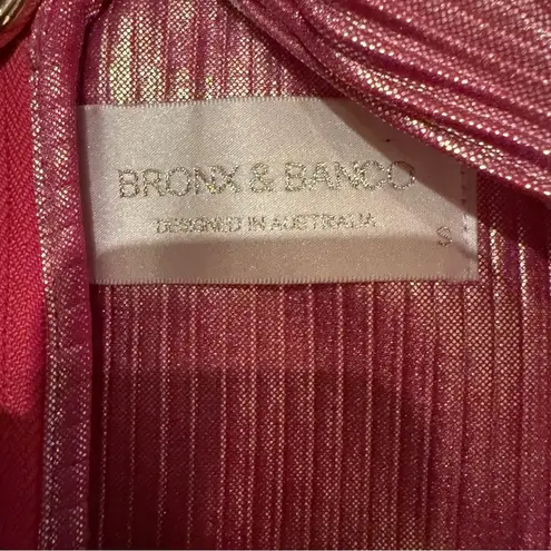 Bronx and Banco Sonny Strapless Cut Out High Slit Maxi Dress Gown in Metallic Rose