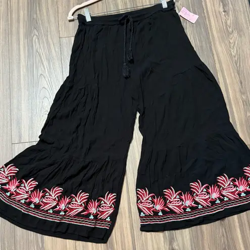 Cute Options Black Tiered Plazo Embroidered Cropped Pants Size undefined