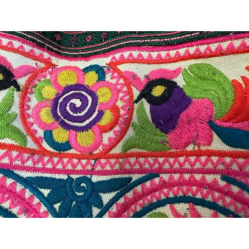 Authentic Vintage Y2K Mexican Floral Embroidered Handmade Shoulder Pom Pom Purse