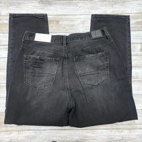 American Eagle Mom Jean Sz 14 NWT Destroyed Black Faded High Rise Grunge Y2K