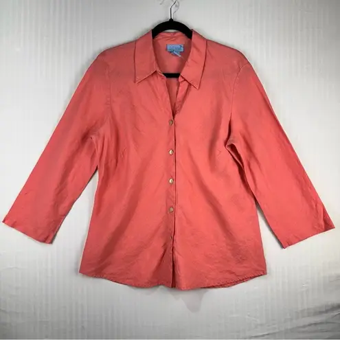 Sigrid Olsen SO Blue Coral Linen Button-Up Top Women's Size Large Coastal Core