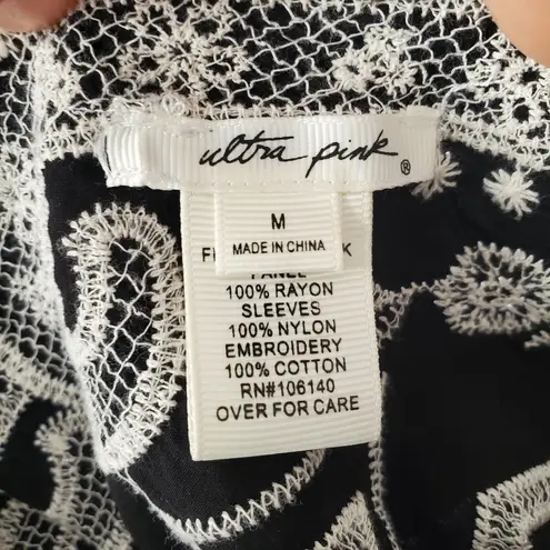 Ultra Pink Black Cream Boho Sheer Flowy Floral Shirt Size M