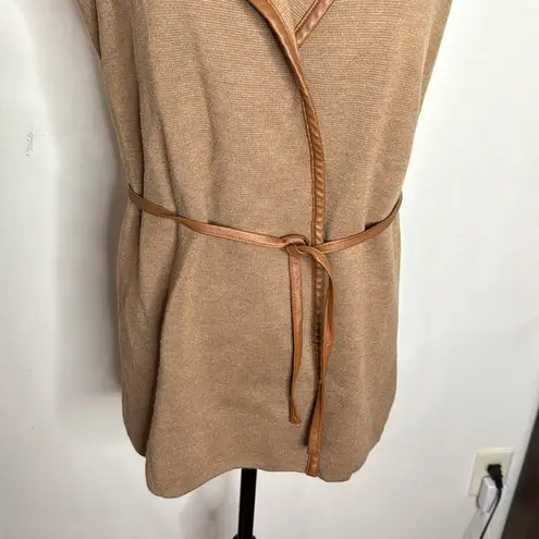 J. McLaughlin  tan leather tipped Italian extra fine merino wool sweater vest XS