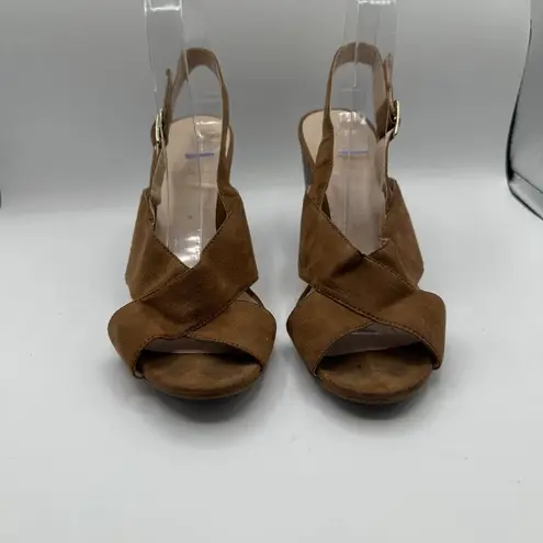 Nine West  Tan Alba Suede Heeled Open Toe Sandals Women's 9.5M
