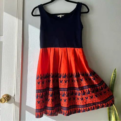 Lucy & Co. •Navy & Orange•Egyptian Print Dress•Sz 6 Blue