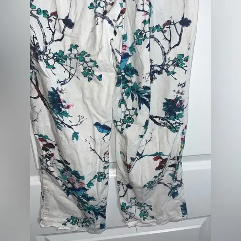 Westbound LinenRayon Blend LooseFit Bird Tree Floral Print Scrunched Pants Small
