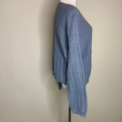 Dusky Blue Textured Sweater V Neck Coastal Grandma Sz Large